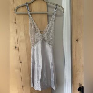 NWT Victoria's Secret Lace Satin Chemise - Silver